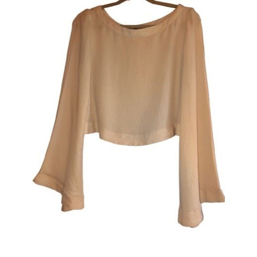 Free People Pale Pink Wide Flare Sleeve Crop Blouse Size XS Perfect Condition